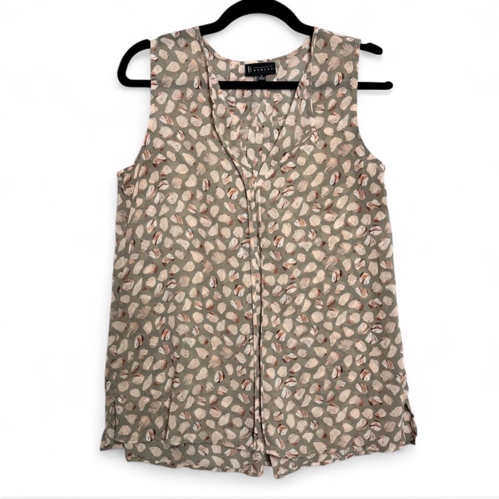 Bobeau Sleeveless Pleated Blouse Shell‎ Print Casual Office Minimalist Top Sz S